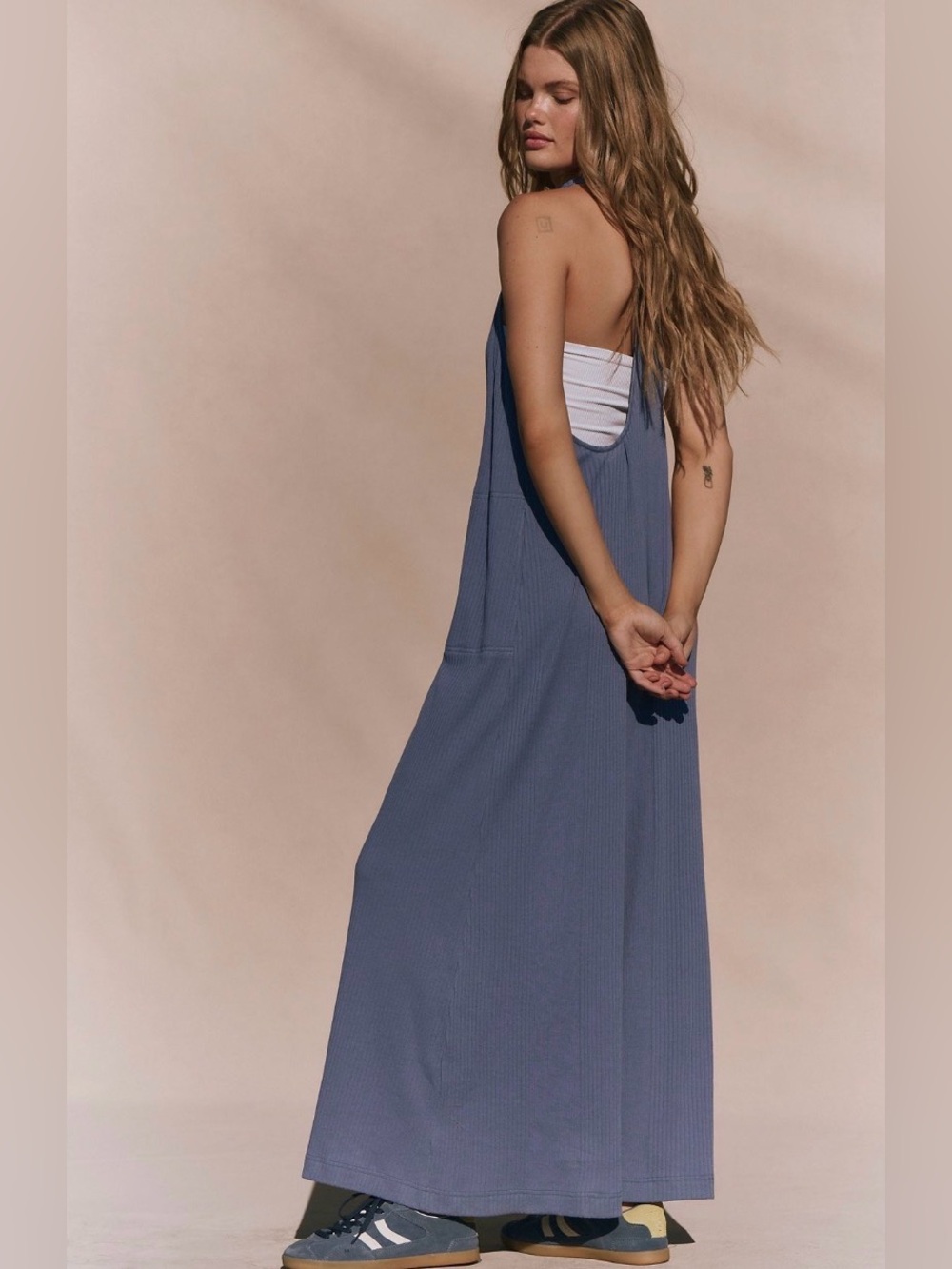 🌺NWT FREE PEOPLE Wide-Leg Ribbed onepiece Jumpsuit 🌺size medium